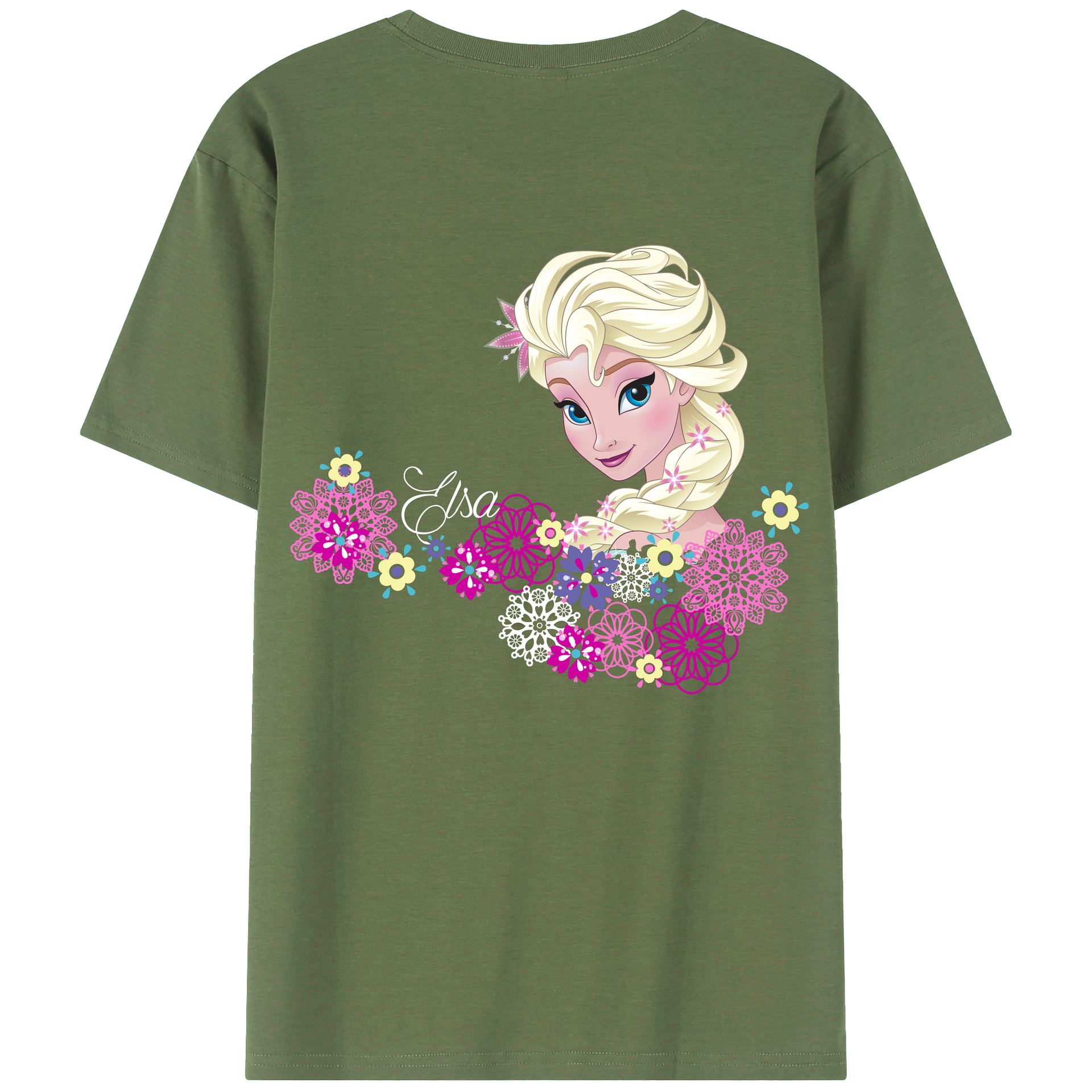（画像用） アナと雪の女王 アンナ エルサ Frozen Anna Elsa 綿100％ メンズ半袖Tシャツ（バックプリント） 通気性
